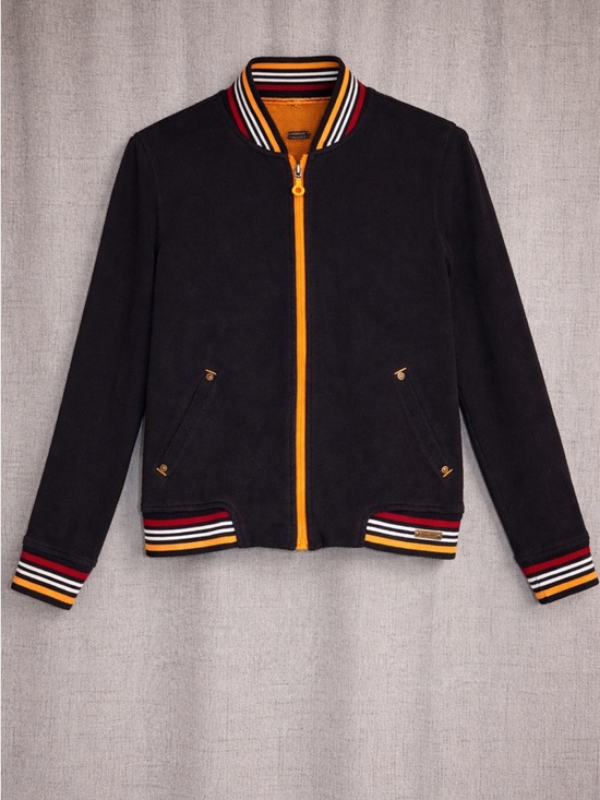 Vintage Liz Claiborne Varsity Jacket Navy Striped Trim Bomber Small 90s - Picture 2 of 13